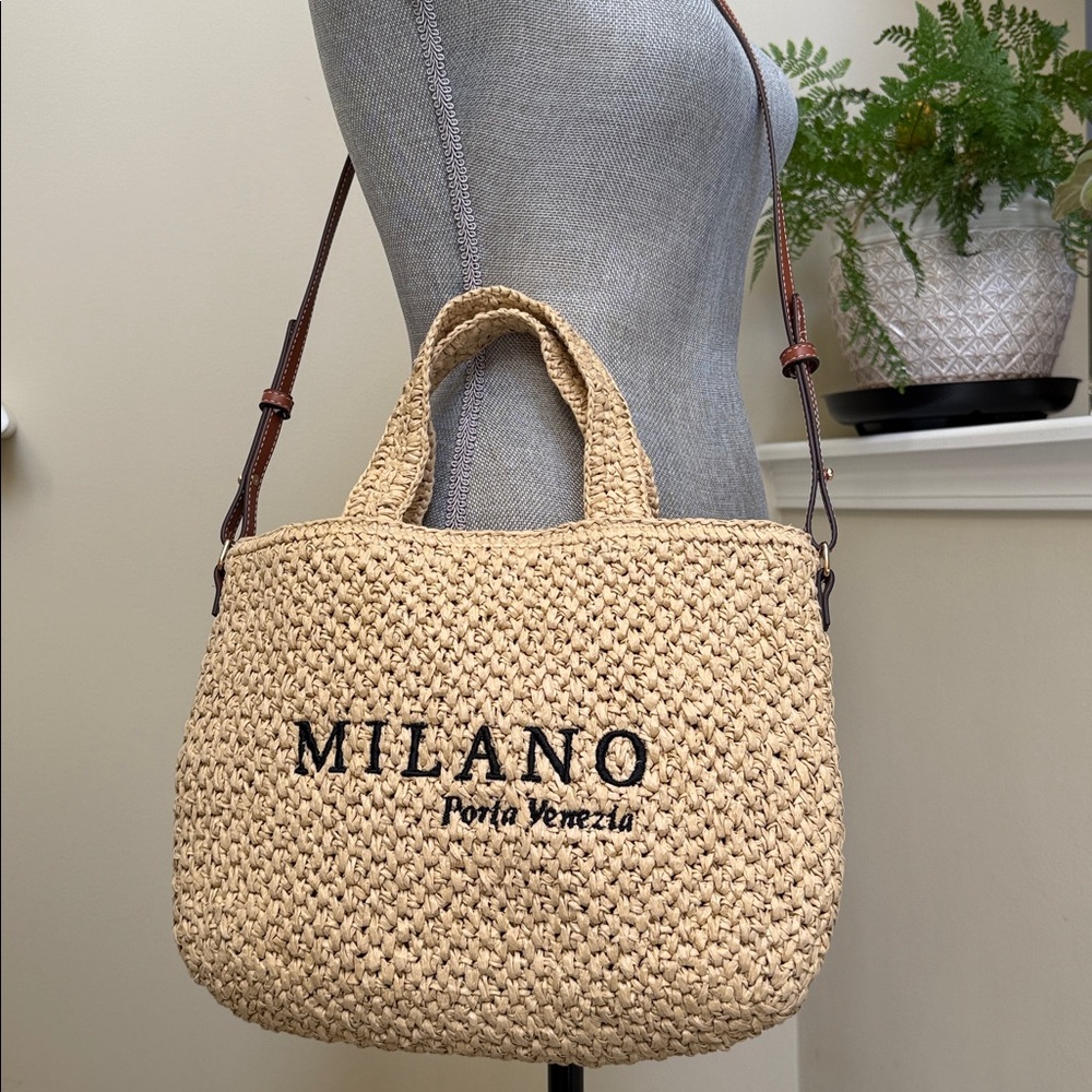 NWOT—H &M Straw Woven Tote w/removeable & adjustable crossbody strap/handle bag. - Picture 7 of 16